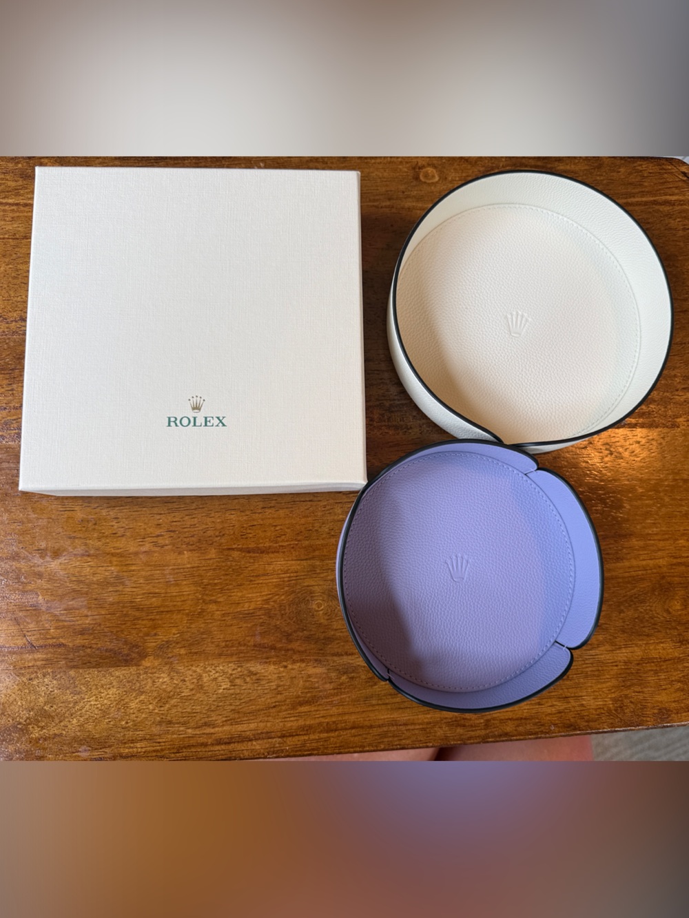 Rolex Lavender and Cream Leather Tidie Trays